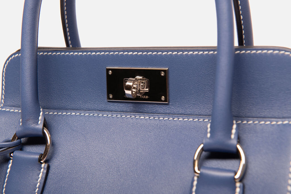 Hermes Blue Leather Palladium Hardware Toolbox 20