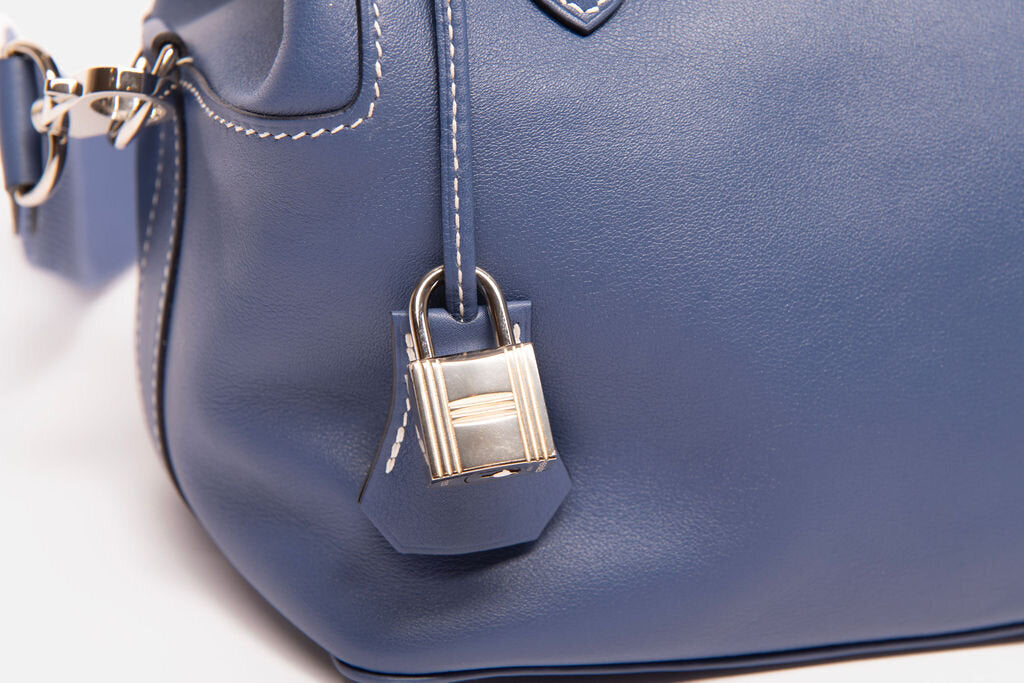 Hermes Blue Leather Palladium Hardware Toolbox 20