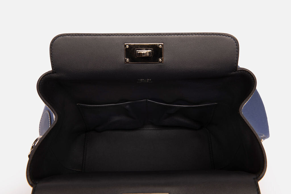 Hermes Blue Leather Palladium Hardware Toolbox 20