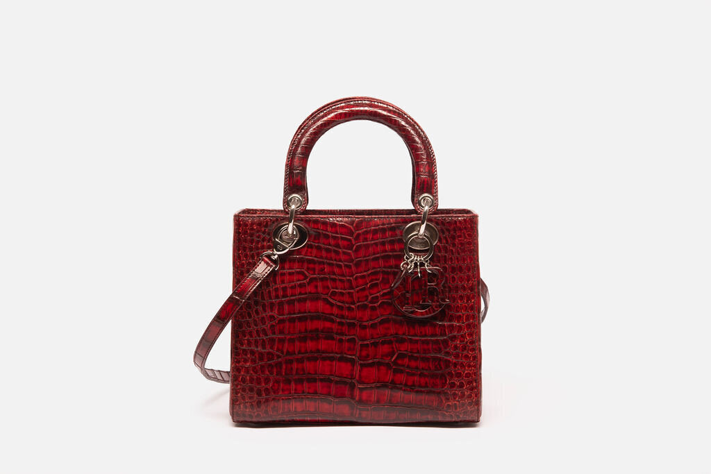 Christian Dior Dark Red Crocodile Medium Lady Dior
