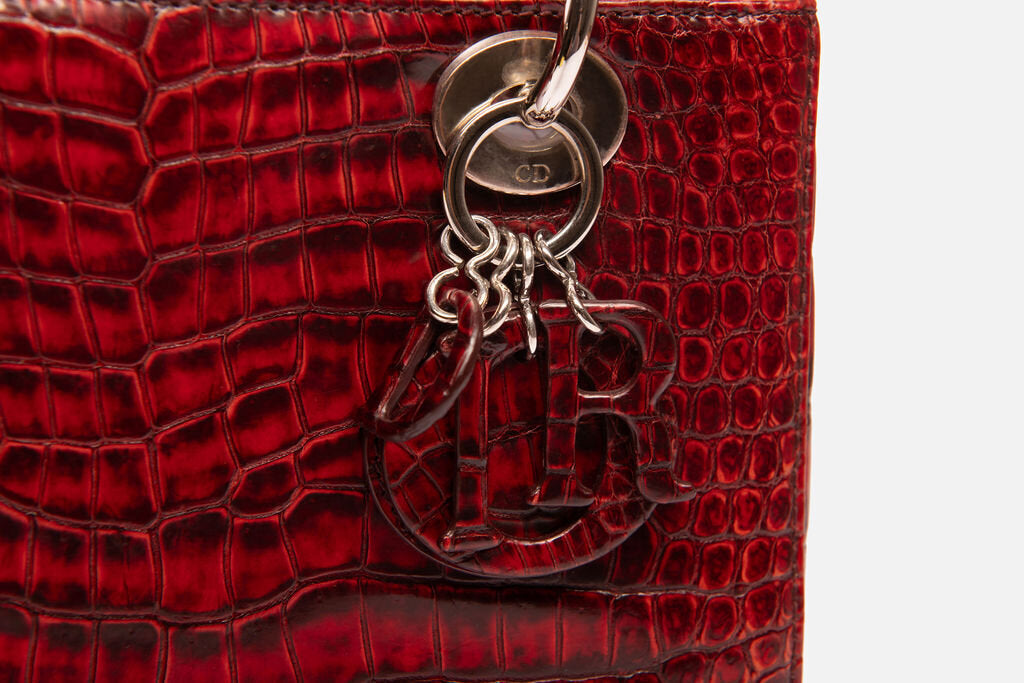 Christian Dior Dark Red Crocodile Medium Lady Dior