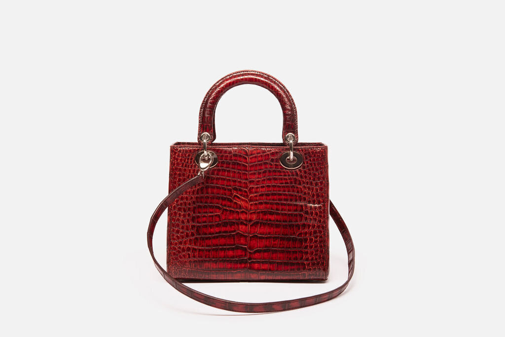 Christian Dior Dark Red Crocodile Medium Lady Dior