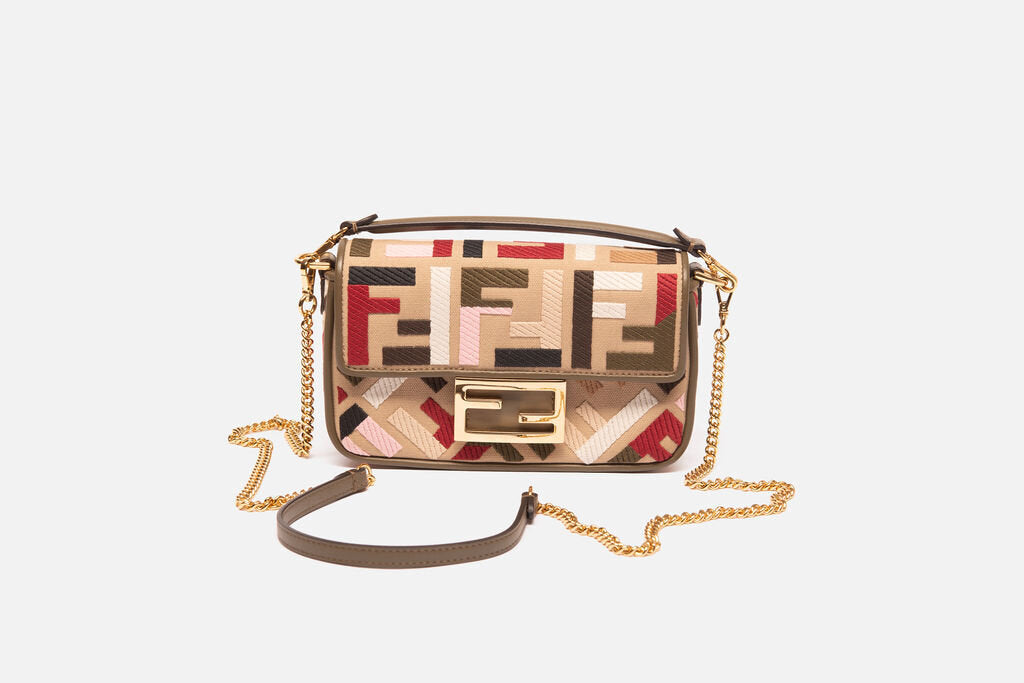 Fendi Multicolor Embroidered Canvas Baguette Bag