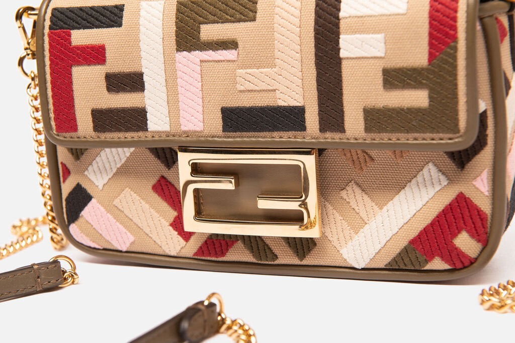 Fendi Multicolor Embroidered Canvas Baguette Bag