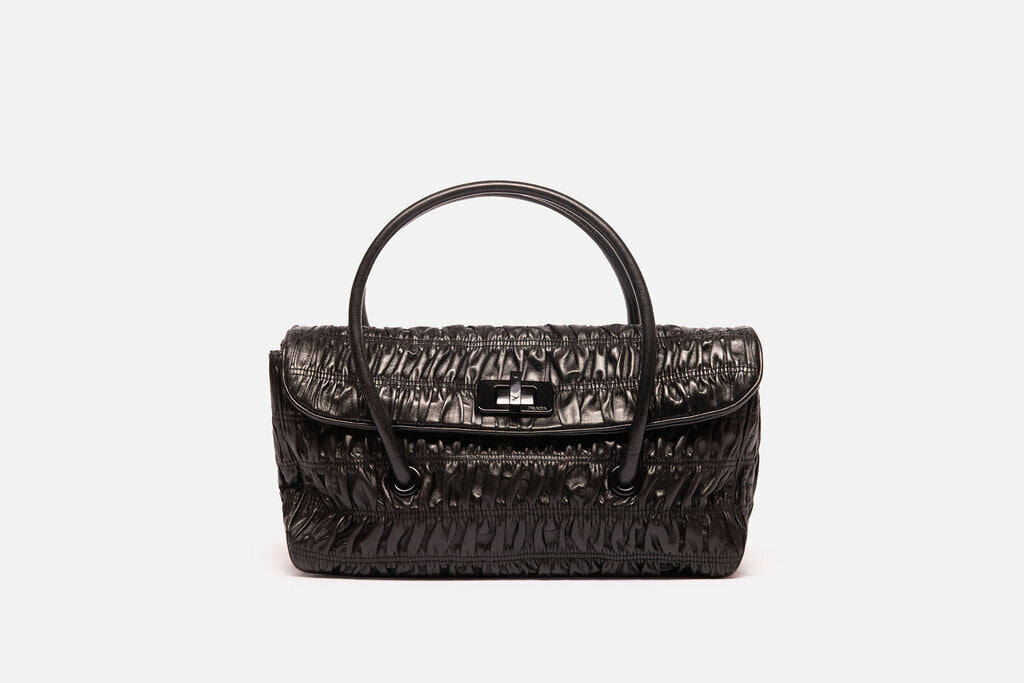 Prada Black on Black Ruched Leather Shoulder Bag