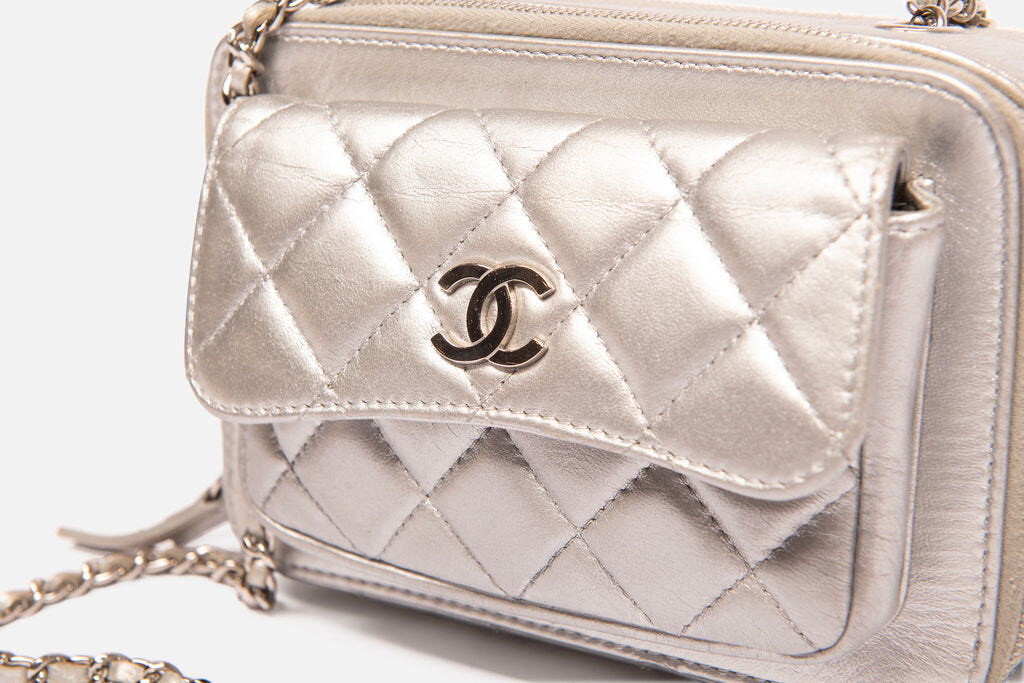 Chanel Metallic Vanity Silver Camera