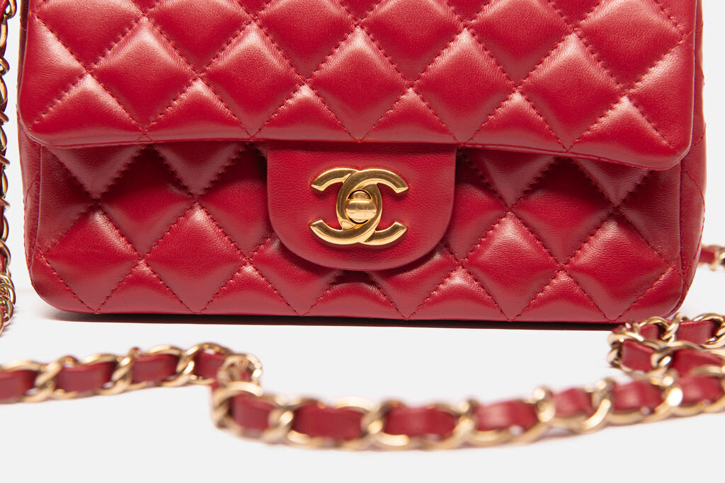 Chanel Dark Red Lambskin Gold Hardware Mini