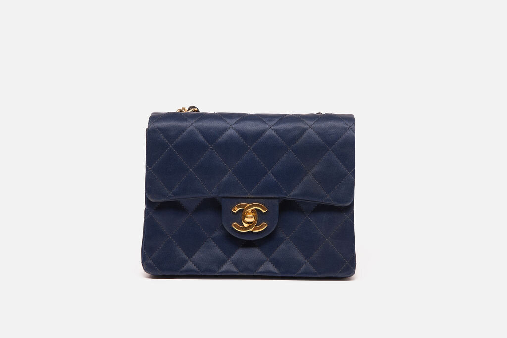Blue Quilted Small Square Flap Bag