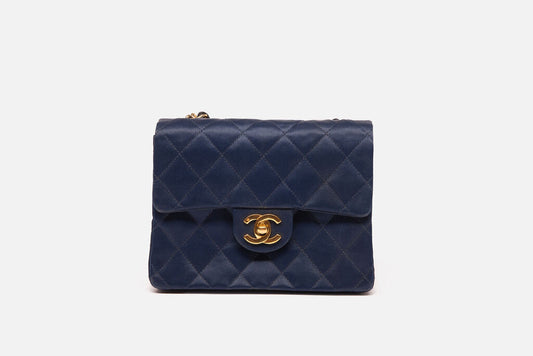 Blue Quilted Small Square Flap Bag