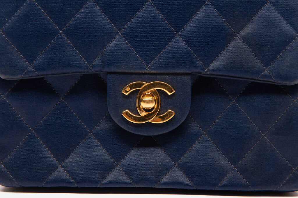 Blue Quilted Small Square Flap Bag