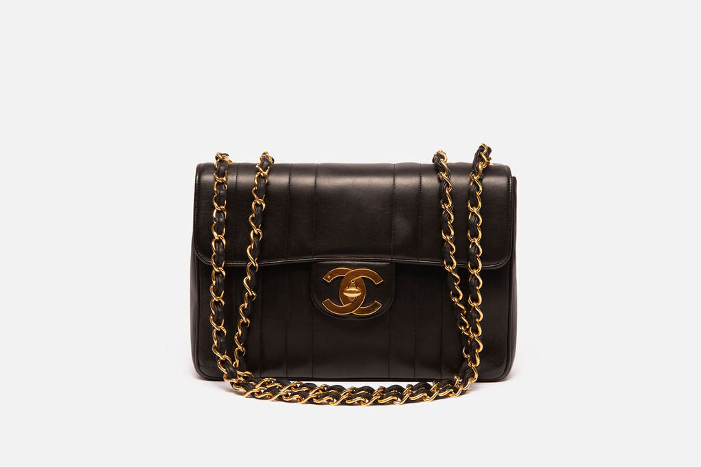 Chanel Black Vertical Striped Maxi Flap Bag
