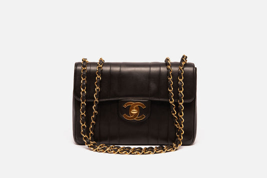 Chanel Black Vertical Striped Maxi Flap Bag