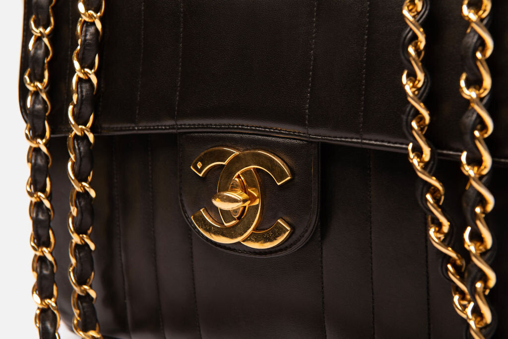 Chanel Black Vertical Striped Maxi Flap Bag
