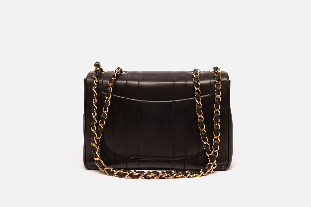 Chanel Black Vertical Striped Maxi Flap Bag