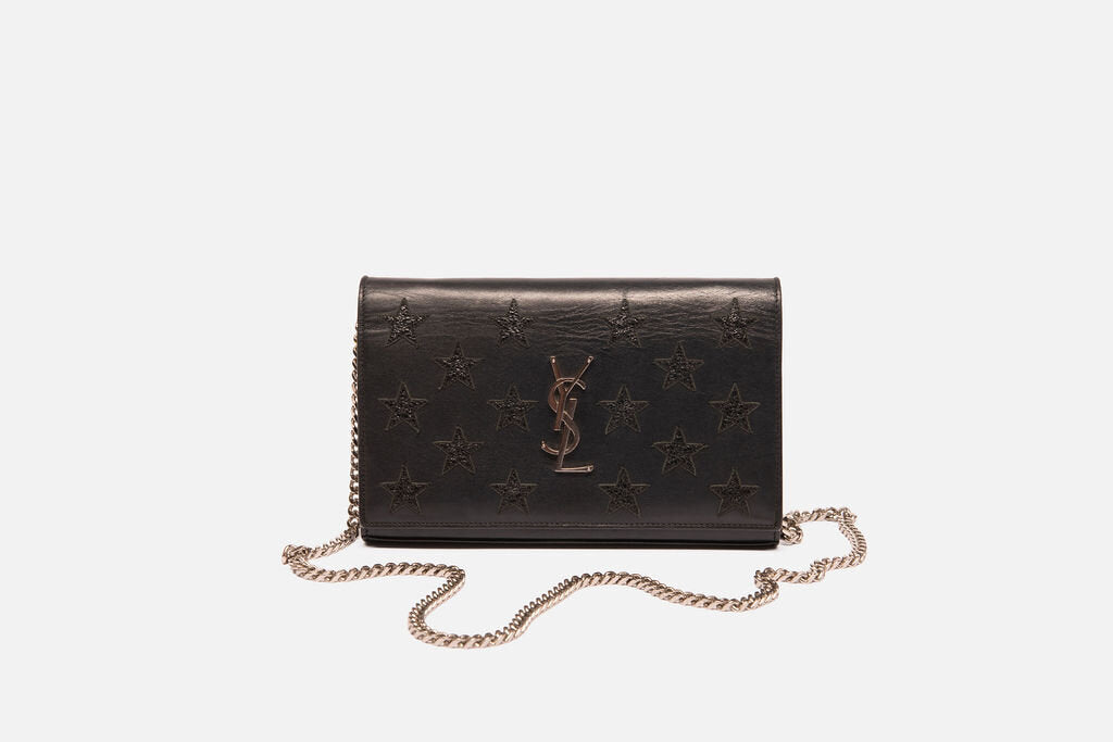Saint Laurent Black Leather Star Embroidered Crossbody