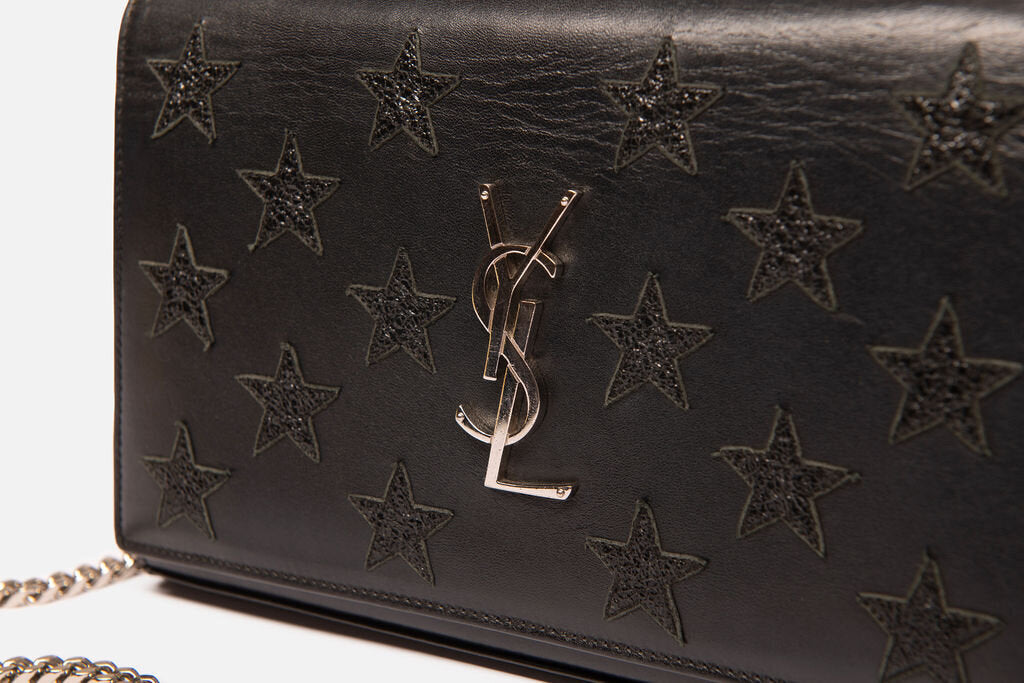 Saint Laurent Black Leather Star Embroidered Crossbody