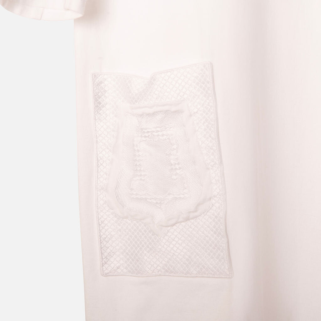 Hermes White Cotton Embroidered Pocket Shirt Dress