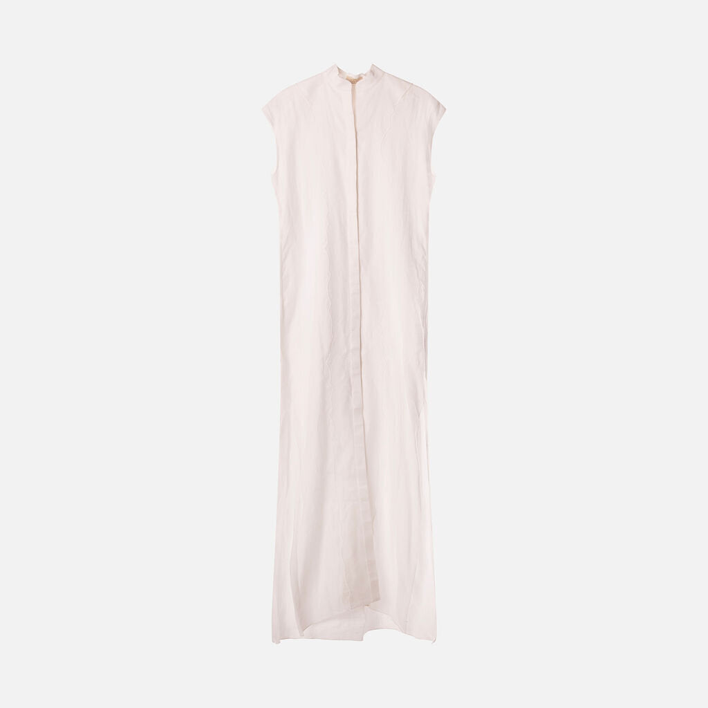 100% Capri Linen White Maxi Button Down Dress
