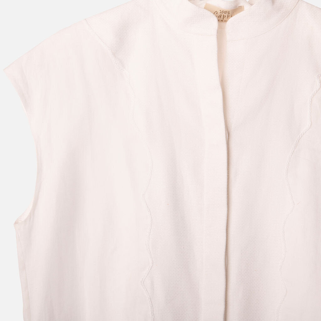 100% Capri Linen White Maxi Button Down Dress