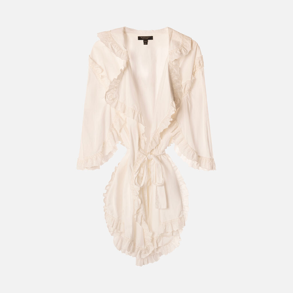 Burberry White Cotton Lace-Trim Wrap Dress