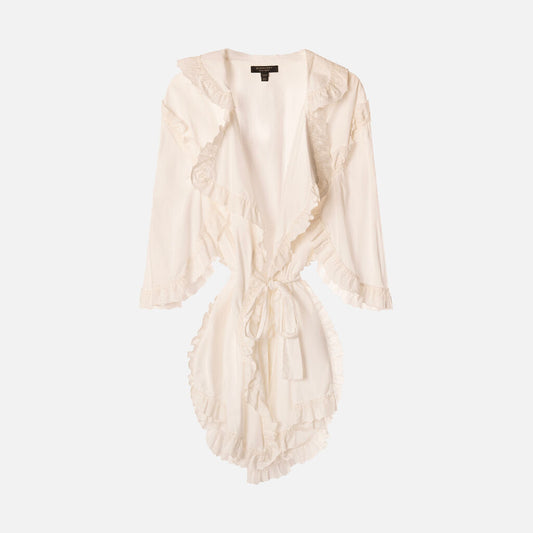 Burberry White Cotton Lace-Trim Wrap Dress