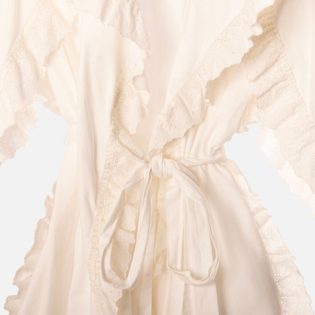 Burberry White Cotton Lace-Trim Wrap Dress