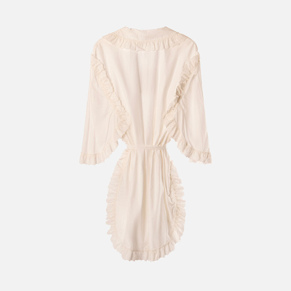 Burberry White Cotton Lace-Trim Wrap Dress