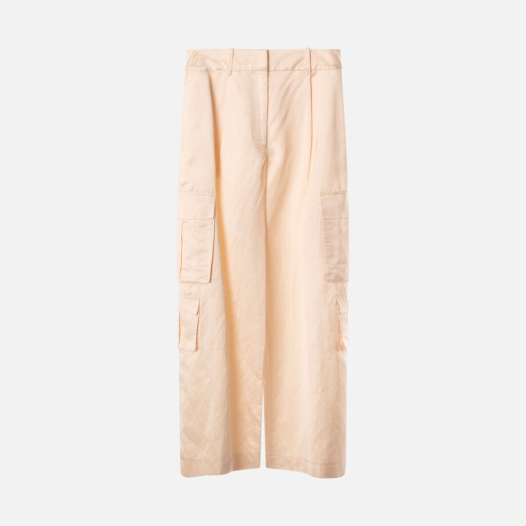 Self-Portrait Cream Satin Utility Shirt & Pant Set