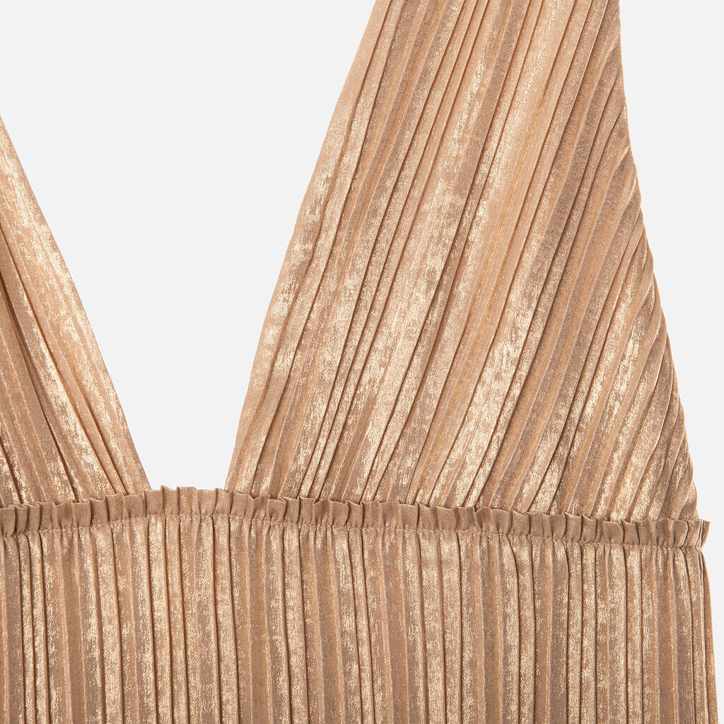 Simkhai Gold Poly Pleated Maxi Dress