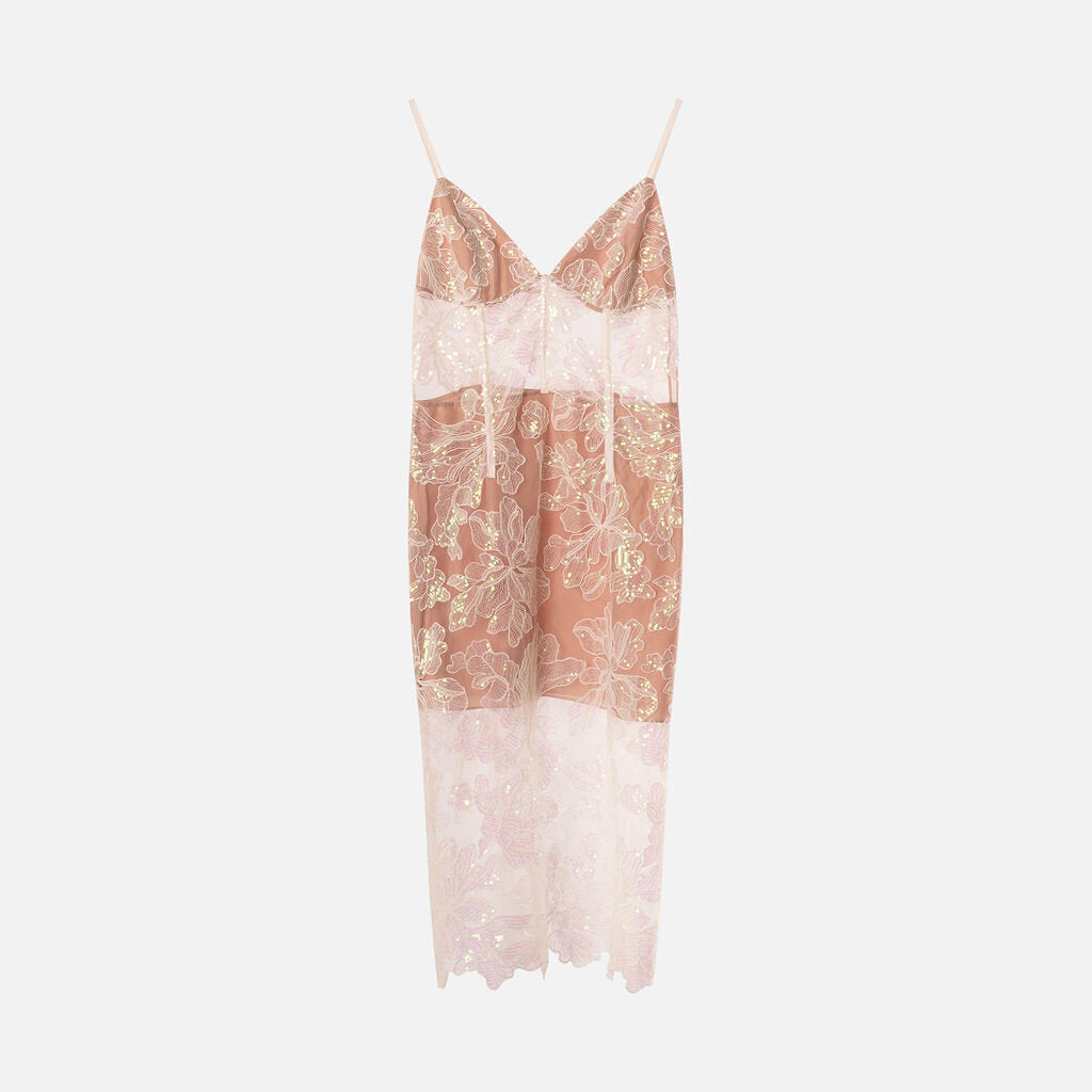 Fleur Du Ma White Sheer Floral Embroidered Sequin Dress