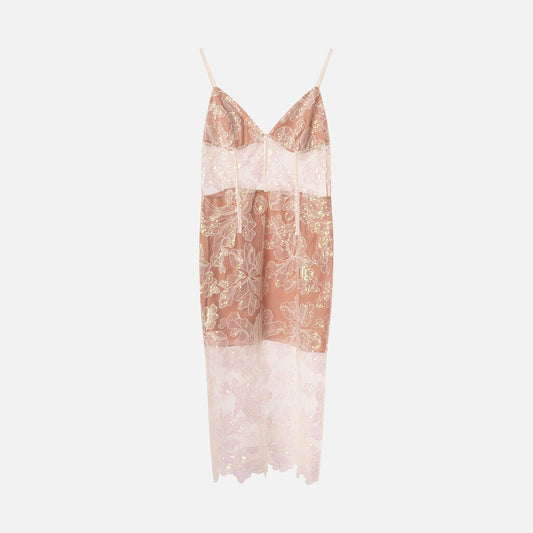 Fleur Du Ma White Sheer Floral Embroidered Sequin Dress
