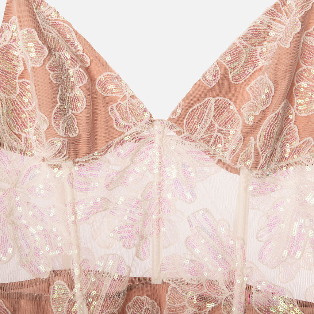 Fleur Du Ma White Sheer Floral Embroidered Sequin Dress