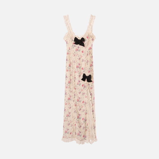 Alessandra Rich White Floral Bow Ruffle Dress