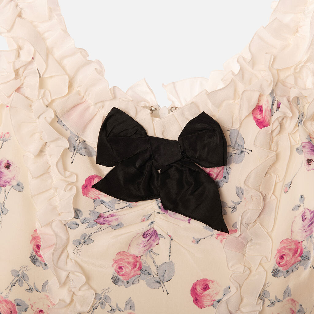 Alessandra Rich White Floral Bow Ruffle Dress