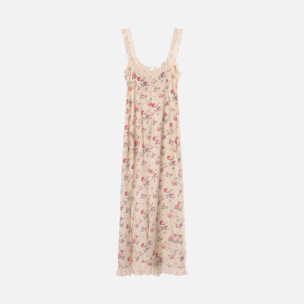 Alessandra Rich White Floral Bow Ruffle Dress