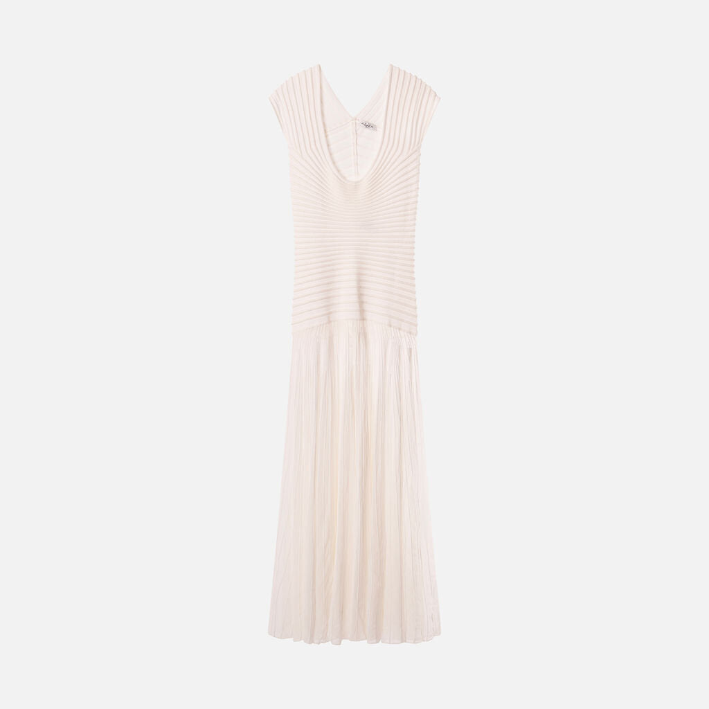 Alaia White Textured Semi-Sheer Maxi Dress