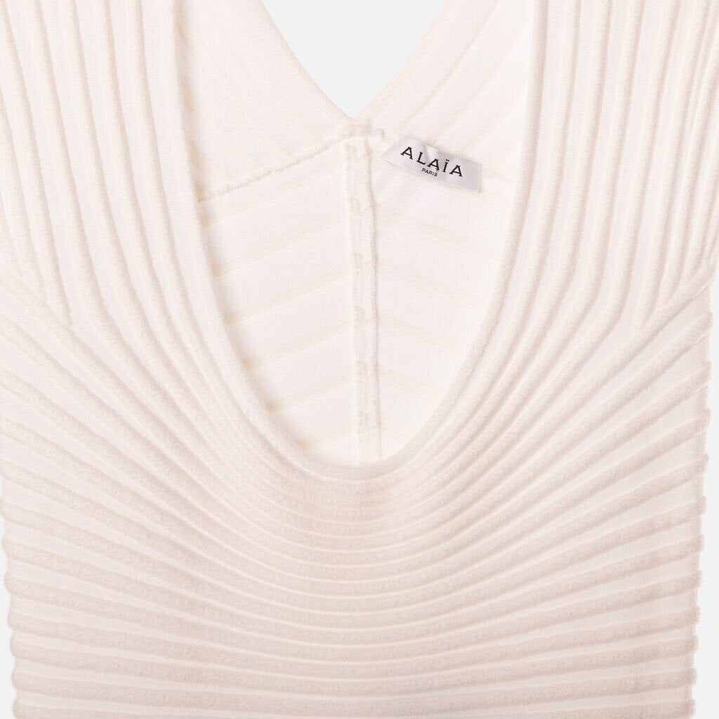 Alaia White Textured Semi-Sheer Maxi Dress