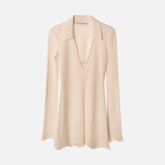 Mach & Mach White Viscose Crystal Detail V-Neck Dress