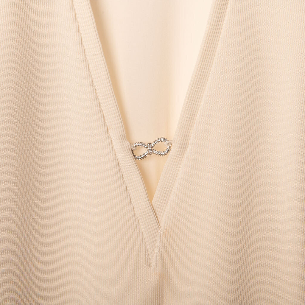 Mach & Mach White Viscose Crystal Detail V-Neck Dress
