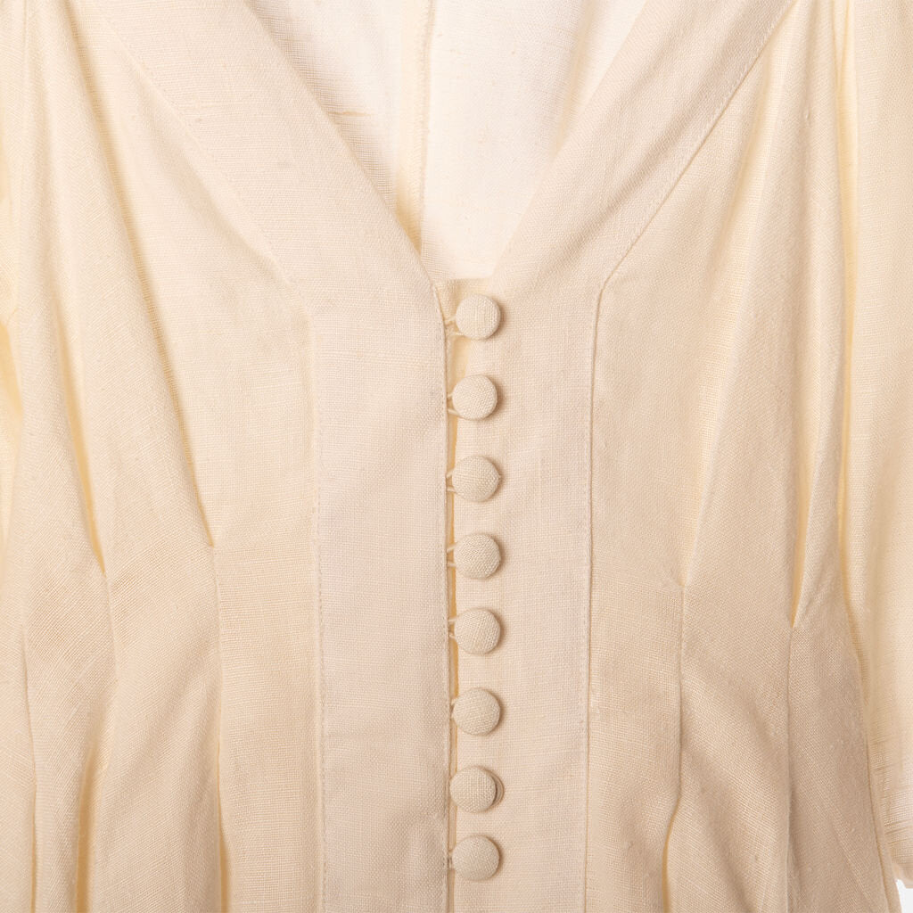 Fil De Vie White Button Puff Sleeve Dress