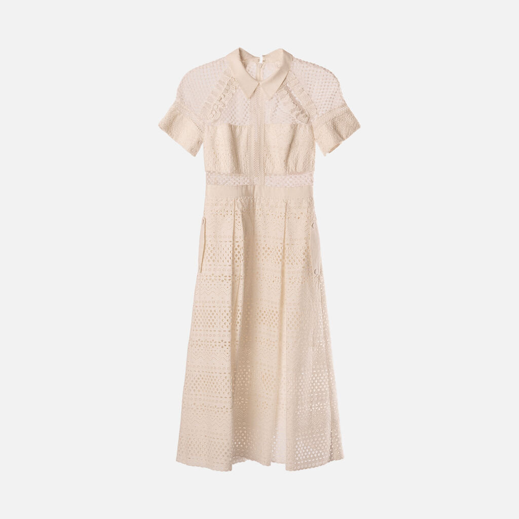 Self-Portrait White Cotton Lace Midi Dress