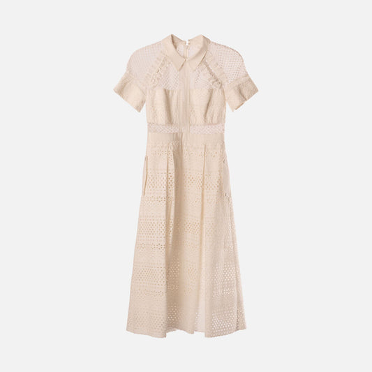 Self-Portrait White Cotton Lace Midi Dress