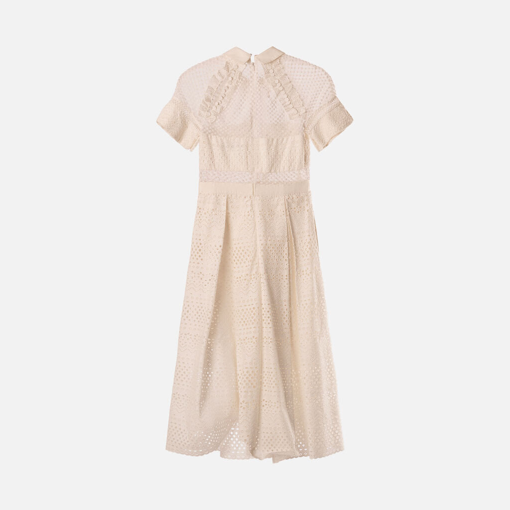 Self-Portrait White Cotton Lace Midi Dress