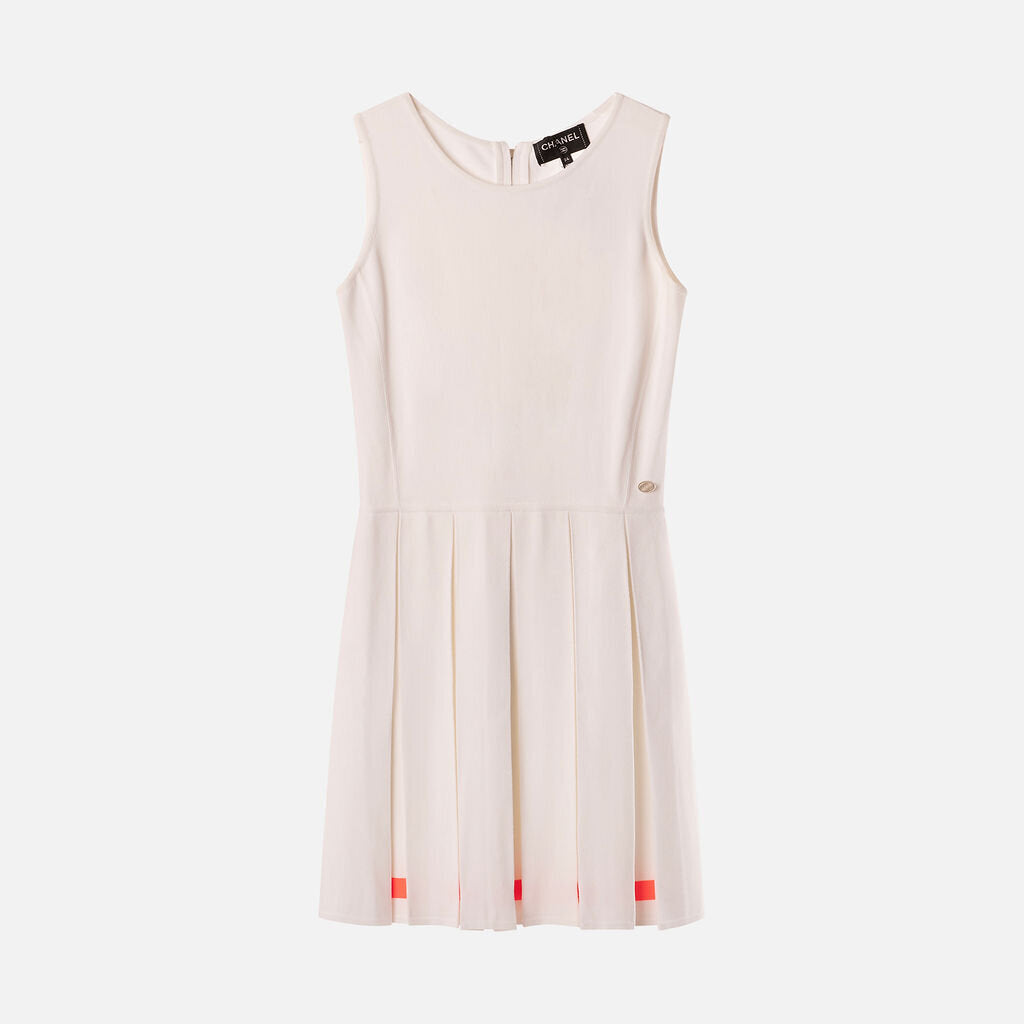 Chanel White Viscose & Poly Pleated Dress