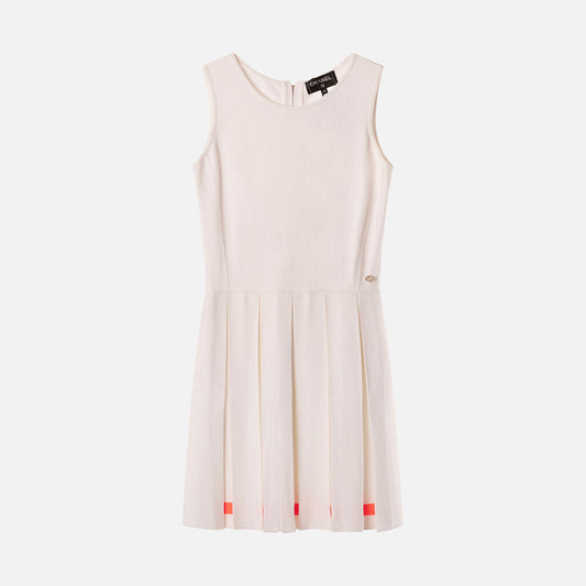 Chanel White Viscose & Poly Pleated Dress