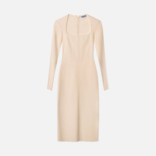 Mugler White Corset Knitted Midi Dress