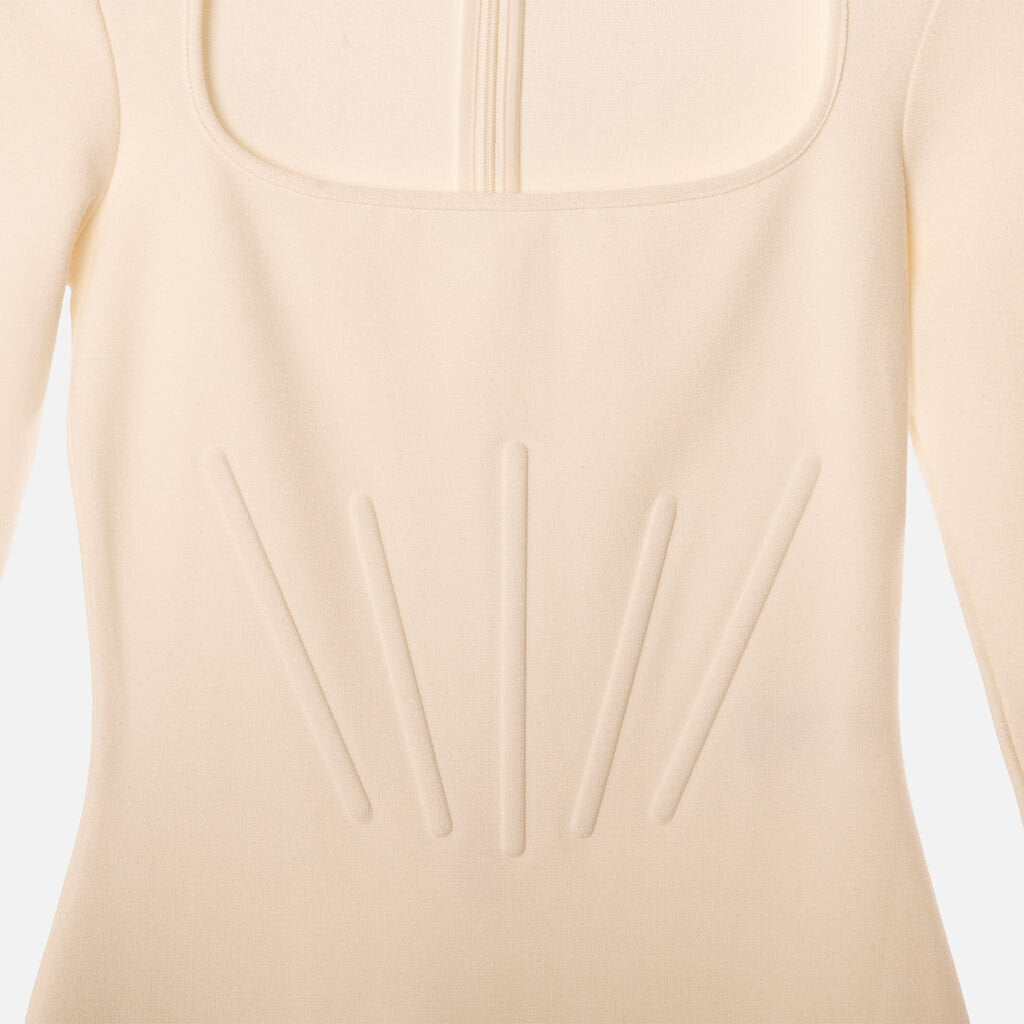 Mugler White Corset Knitted Midi Dress