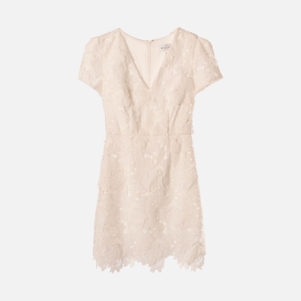 Milly White Poly Floral Lace Mini Dress