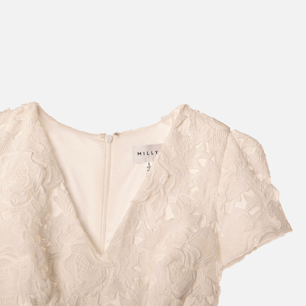 Milly White Poly Floral Lace Mini Dress