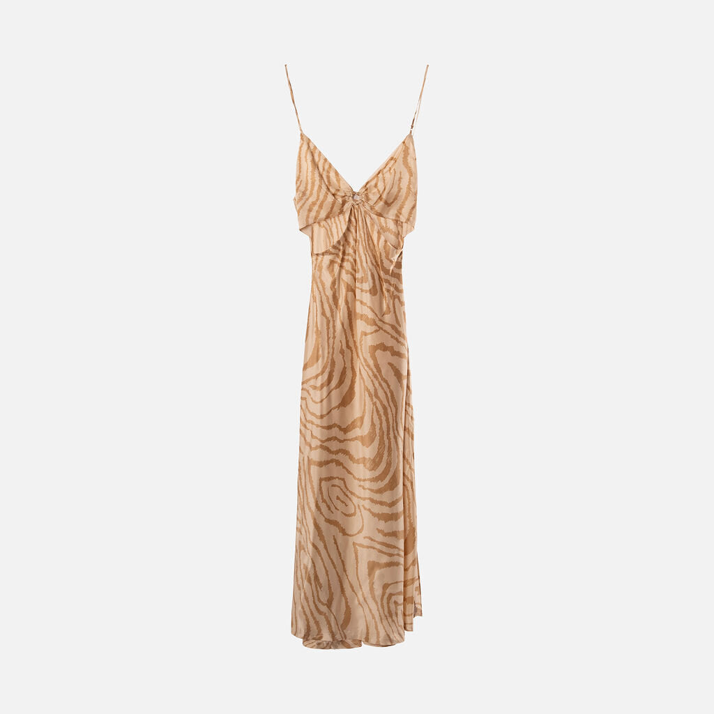 Jonathan Simkhai Brown & Cream Viscose & Silk Midi Dress